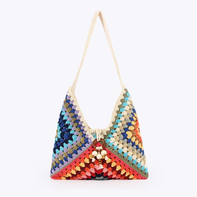 2026 Nuova Borsa Tessuta a Mano con Filo di Cotone Colorato Stile Etnico Borsa a Spalla Stile Vacanza al Mare da Donna Borse a Mano Casual Versatili