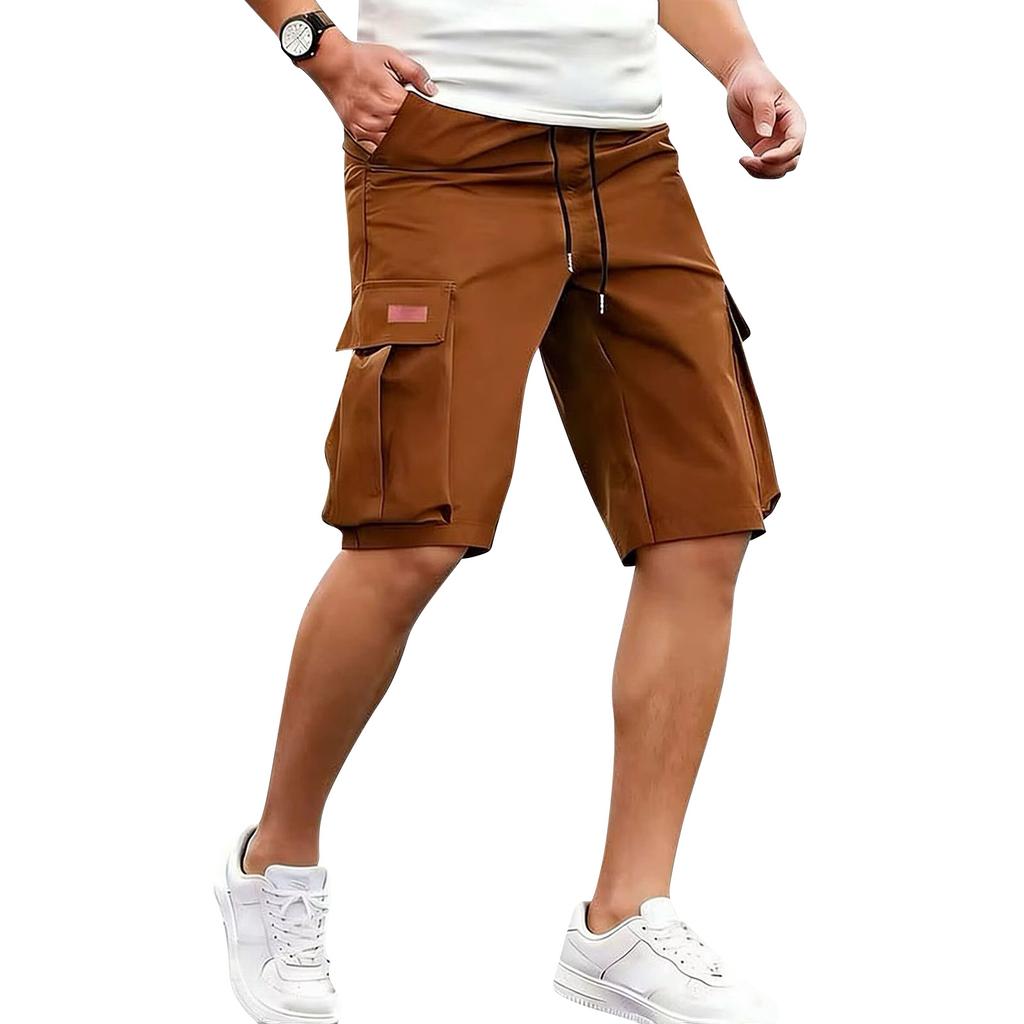 Herren Shorts mit mehreren Taschen Lässiger lockerer Schnitt Kordelzug Taille Knielang Utility Shorts für Outdoor-Sportarten