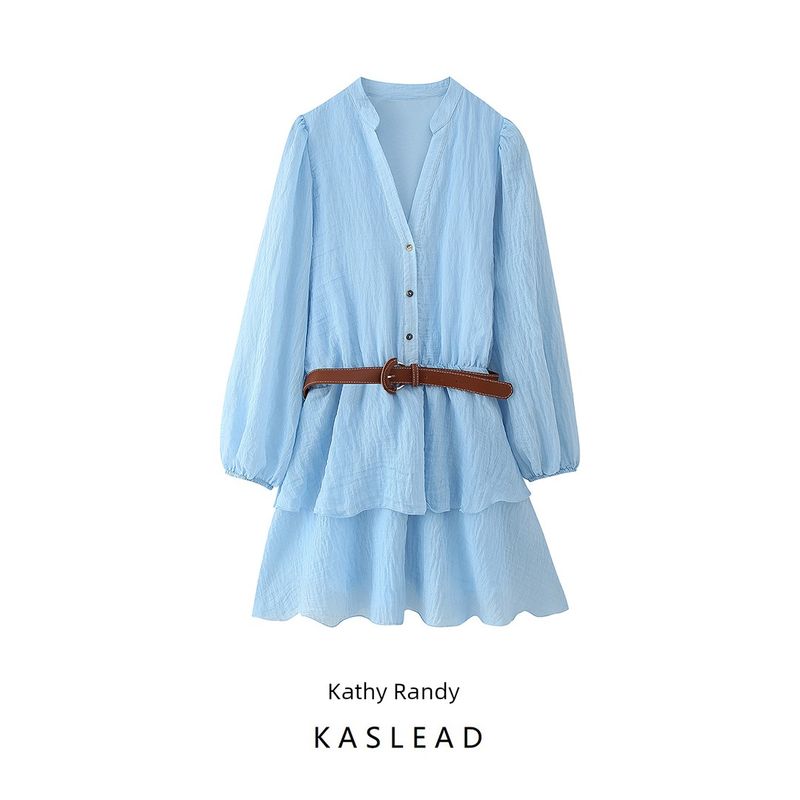 Kaslead New Women clothes Western Style Fashion With Belt Laminated Decoration Dress 3897083 403
