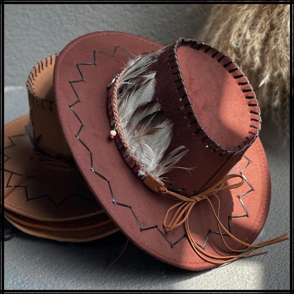 White Fang Cowboy Hat with and CZA347 Feathers, Outdoor, Casual, Stylish, Men's Women's, (Orange)