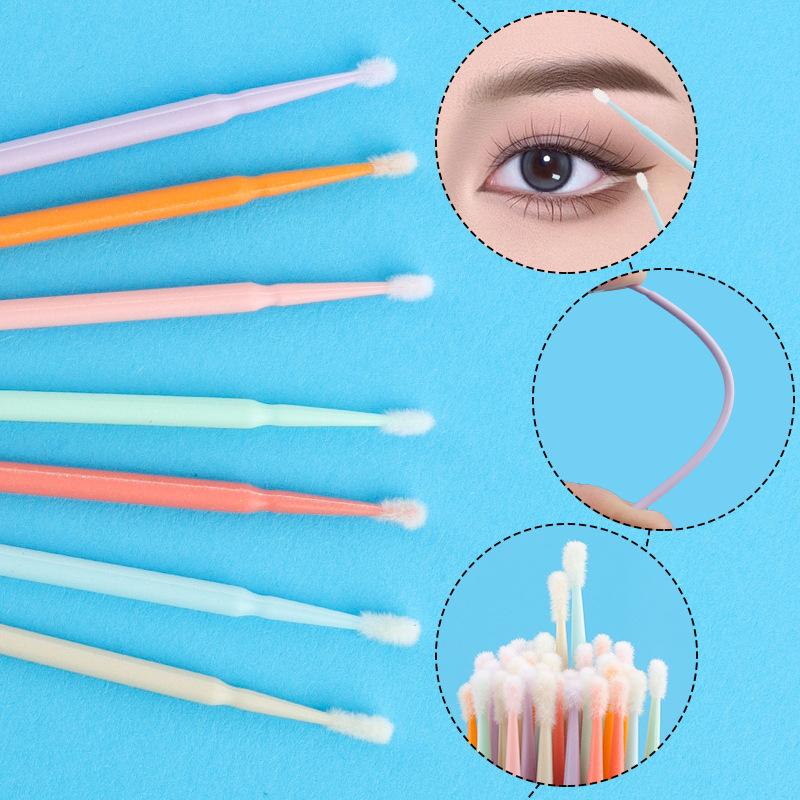 100PCS Disposable Eyelash Cleaning Brush Lip Brushes Micro Cotton Swab Eyelash Extension Individual Lash Removing Makeup Tool