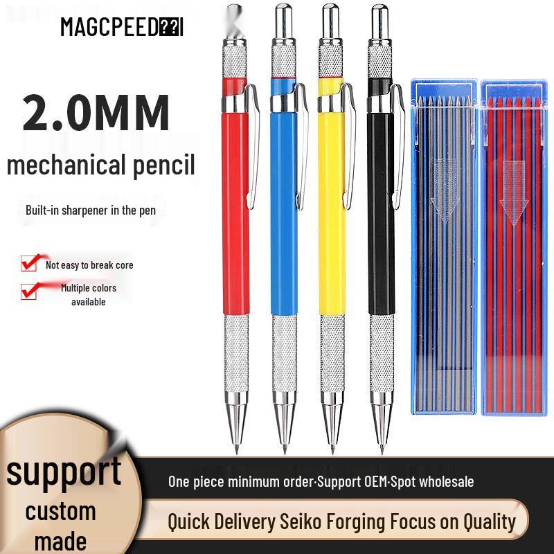 Black Tech Multi-Color 2.0mm Automatic Graphite Pencil with Replaceable Lead - No Sharpening Needed, Ideal for Drawing & Engineering