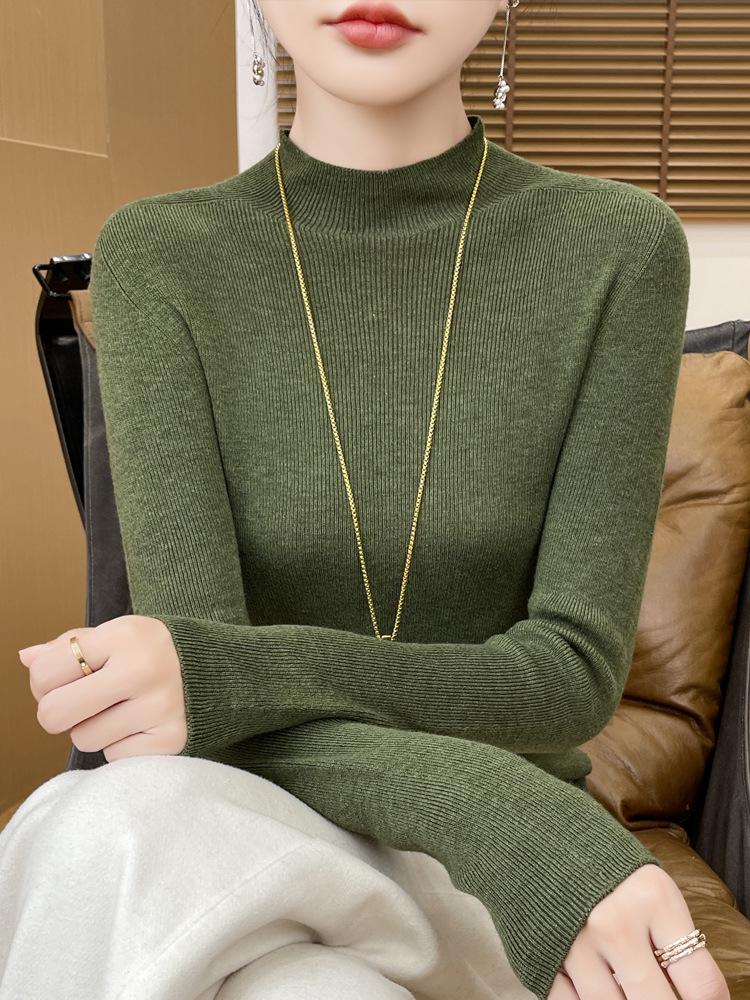 Women's Slim-Fit Half-High Collar Knitted Sweater for Autumn/Winter - Versatile and Comfortable