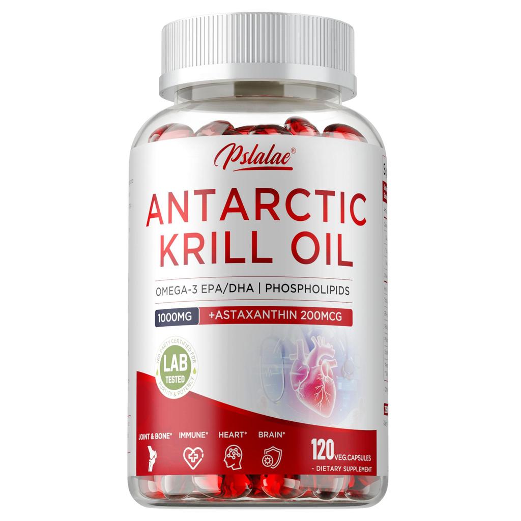 Olio di krill antartico 1000mg, contiene fosfolipidi Omega-3 e astaxantina, supporto antiossidante, adatto agli adulti.