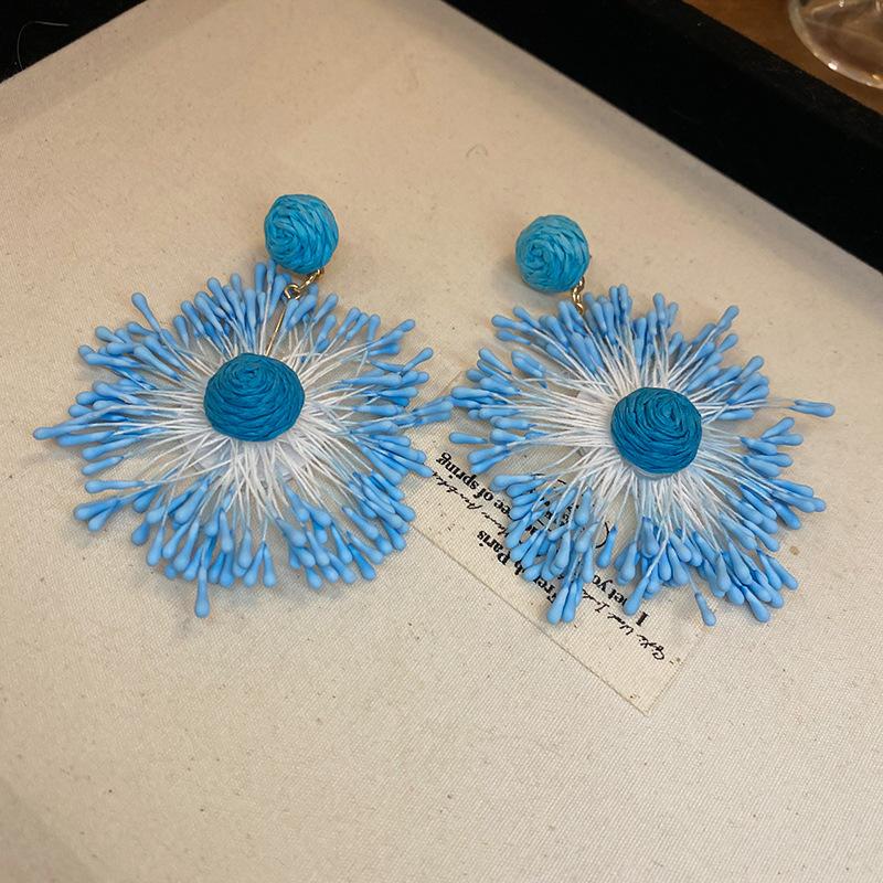 Holiday style handwoven flowers fireworks steel needle earrings early spring sweet temperament Internet celebrity earrings