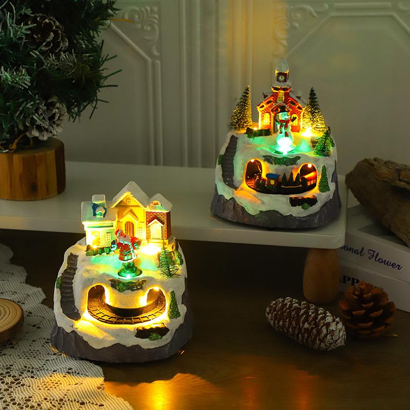 Christmas Light Show Concert Rotating Cabin Small House Music Box Figurine Decoration Gift Accessory