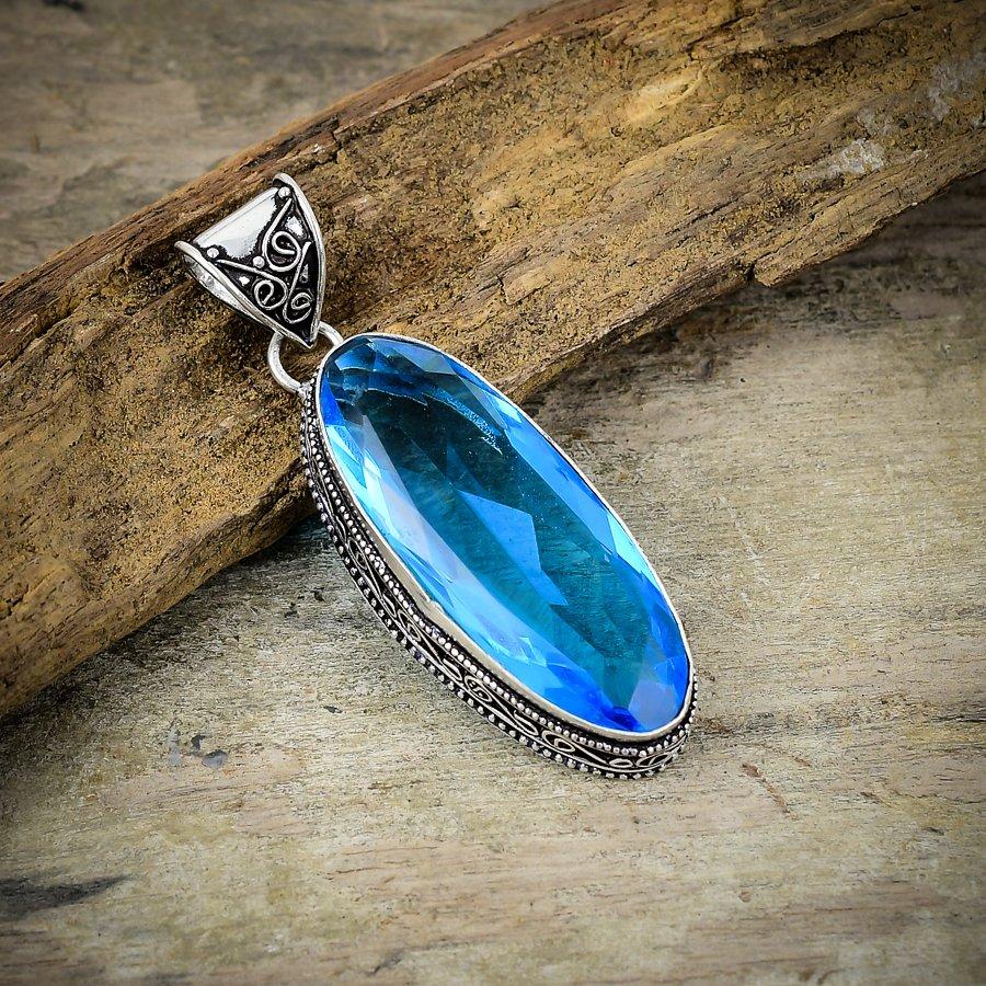 

Swiss Blue Topaz Gemstone 925 Sterling Silver Jewelry Pendant 2.48 M-166