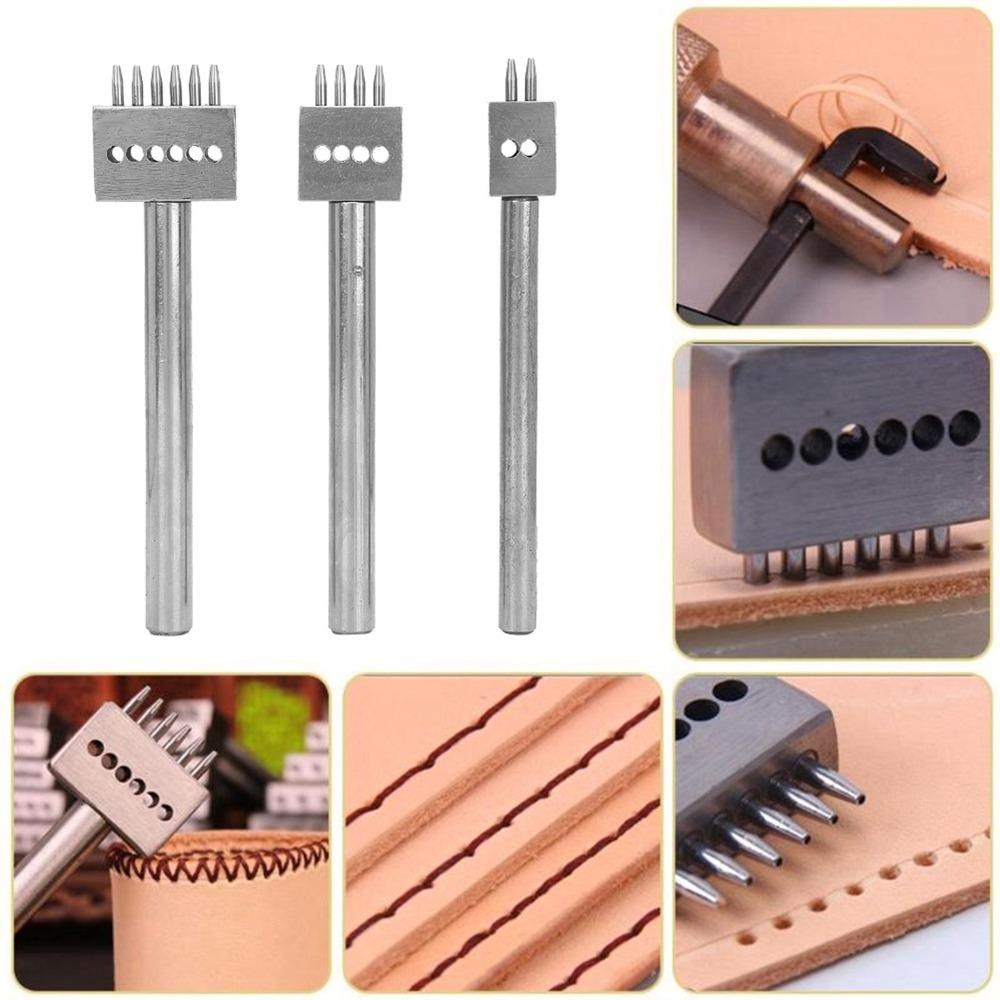 3pcs 4/5/6mm Pitch Leather Hole Punch Tool 2/4/6 Prong Belt Hole Puncher DIY Leather Craft