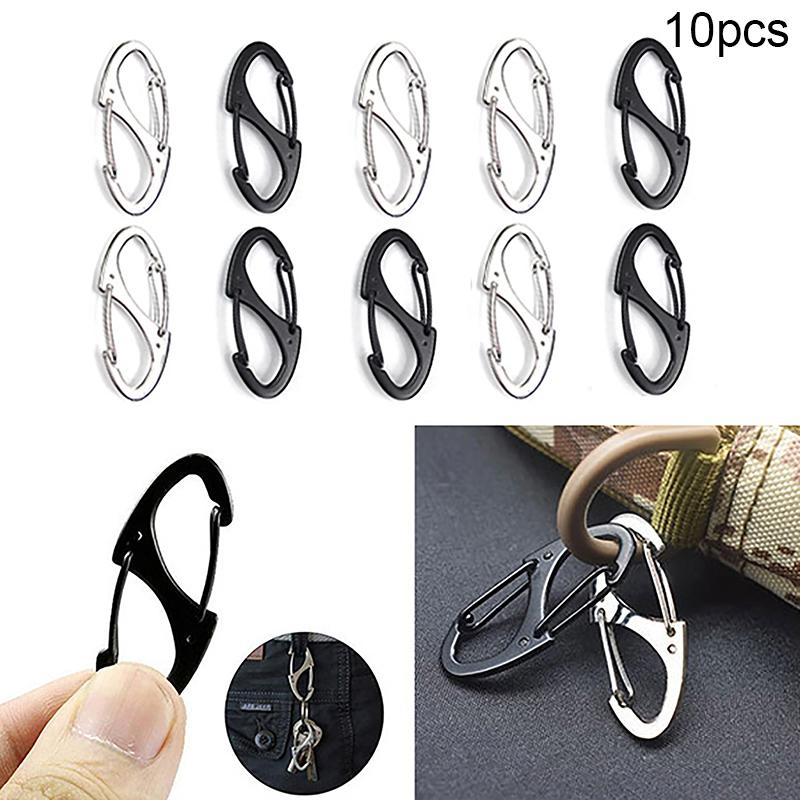 10Pcs Dual Spring S-Type Carabiner Mini Keychain Lock Hooks Anti-Theft Snap Hooks for Outdoor Camping Backpack Buckle Key-Lock T