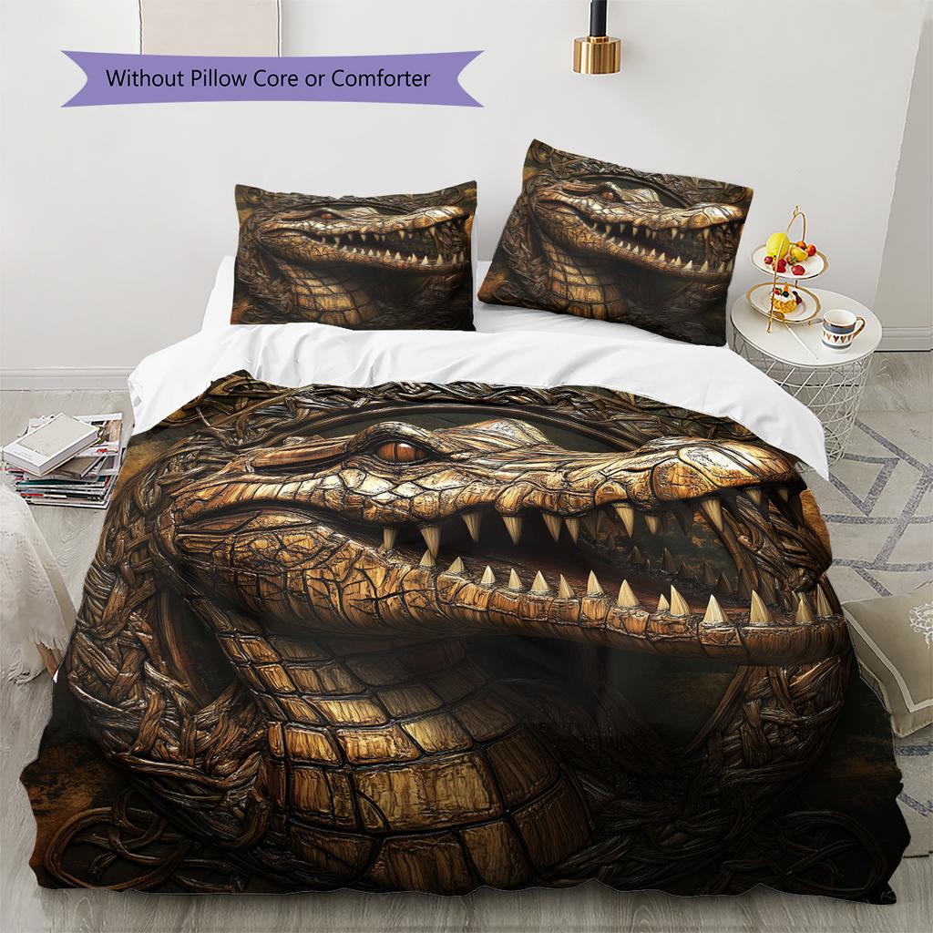 Black Crocodile Pattern Bedding Home Decoration Birthday Gift (1 * Duvet Cover + 2 * Pillowcase, Without Core)
