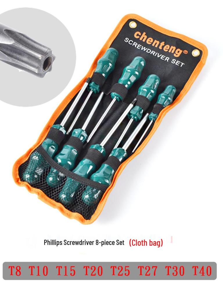 Plum Cross, Star, Spline, Hex Screwdriver Set: T15, T20, T25, T27, T30, T40