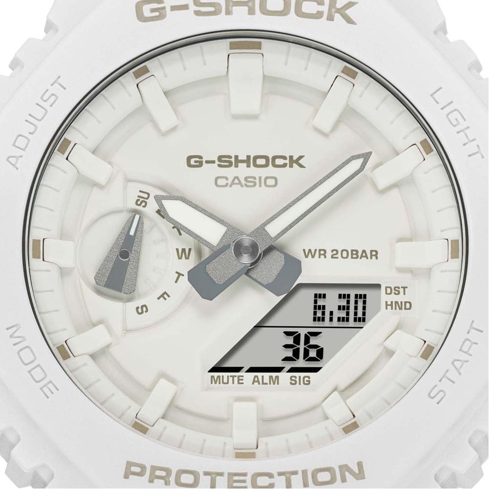 Casio Uni Quartz Watch with Plastic Analog-Digital Strap, GA-2100-7A7ER, White.