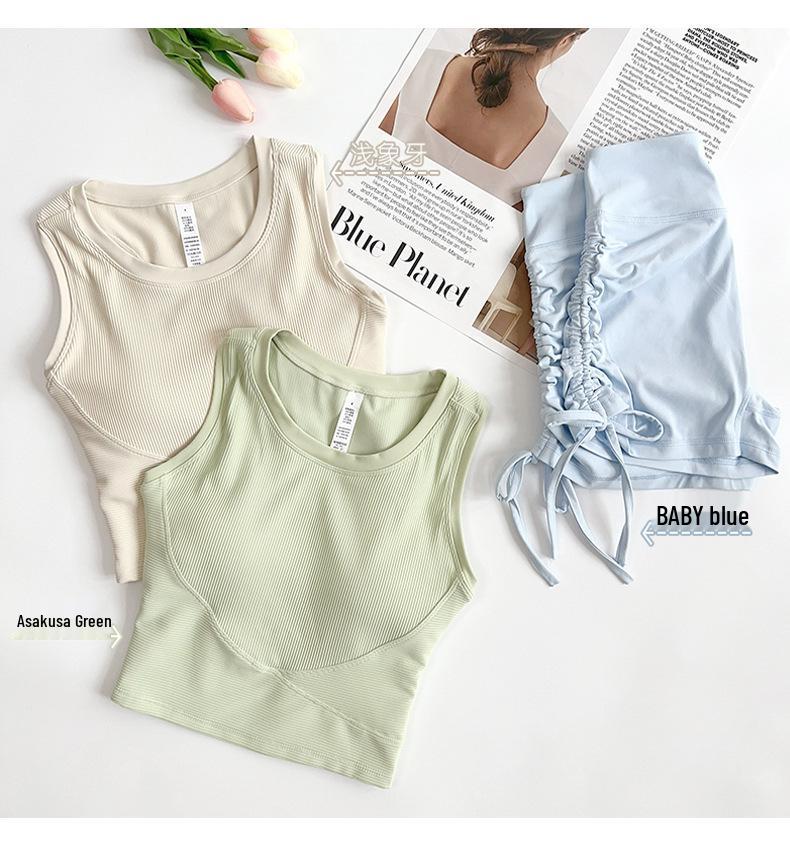 Damen Ripp-Y-Rücken Yoga Tanktop mit festen Cups - Hohe Elastizität, Figurbetont, Integrierter Sport-BH