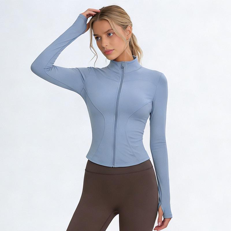 Women's Spring Yoga Jacket - Windproof Stand Collar, Slim Fit Zipper Cardigan for Running and Cycling.