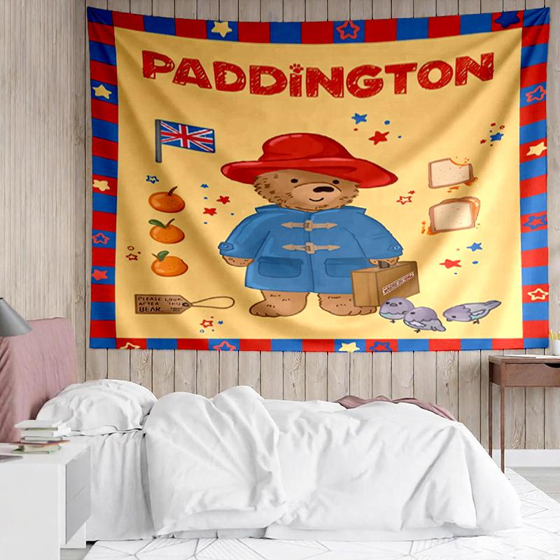 Paddington-Bear Print Tapestry, Backdrop, Easy Setup, Ideal for Bedroom, Office & Living Room, with Aesthetic Wall Hanging Decor.