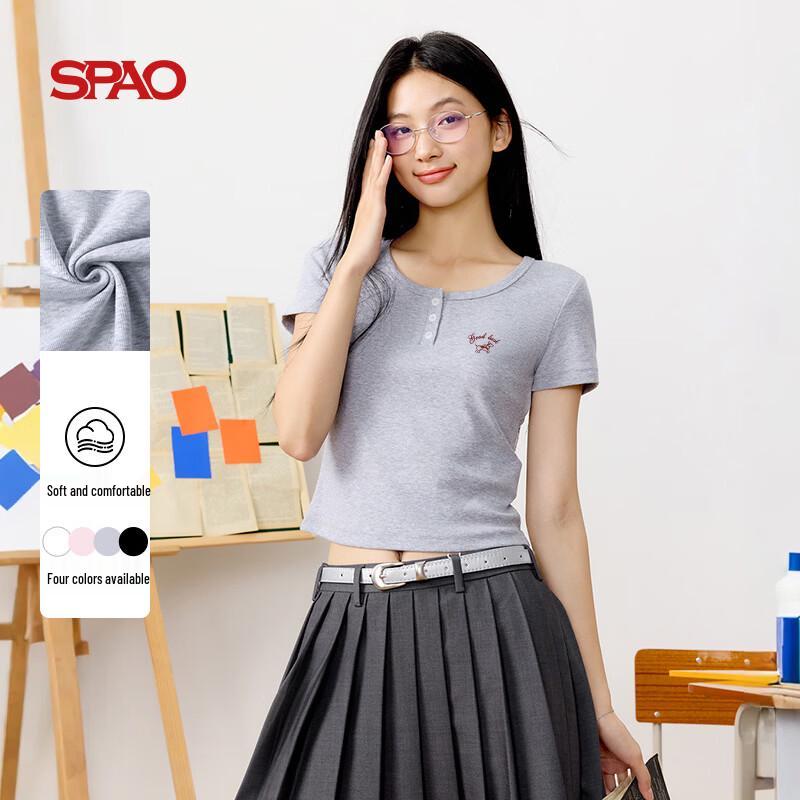 SPAO Women s U-Neck Short Sleeve Slim-Fit T-Shirt L