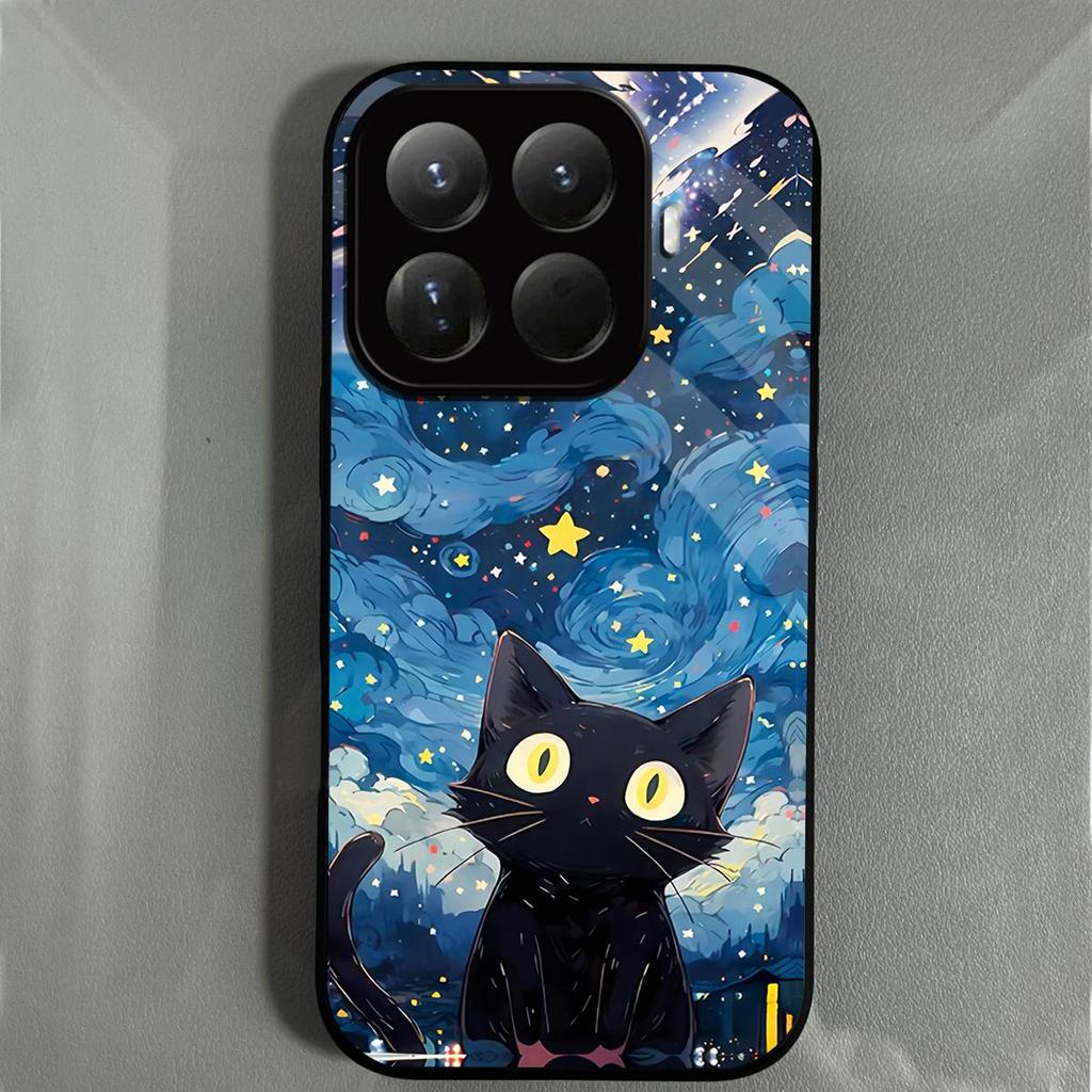 Case for Xiaomi 15T Pro 15 Anime Black Cat Starry Cloud Print Phone Cover Acrylic Hard Back Shell With Flexible TPU Edge