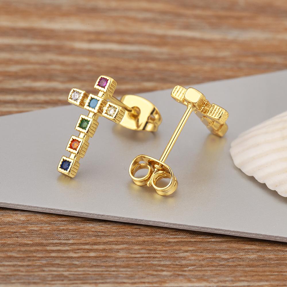 Nidin Korea Popular Inlaid Delicate Zircon Cross Charm Earrings 3 Colors For Women Girl Engagement Wedding Jewelry Accessories