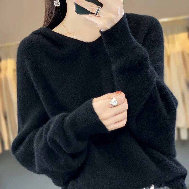 Sweater for Women Autumn Winter Thickened Pullover Warm Hooded Knitted Stretchy Long Sleeve Oversize Jumper Tops