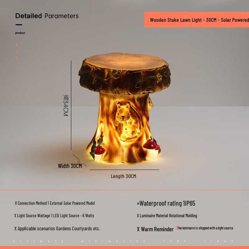 Paladin Outdoor Solar Wooden Stump Landscape Light 30CM