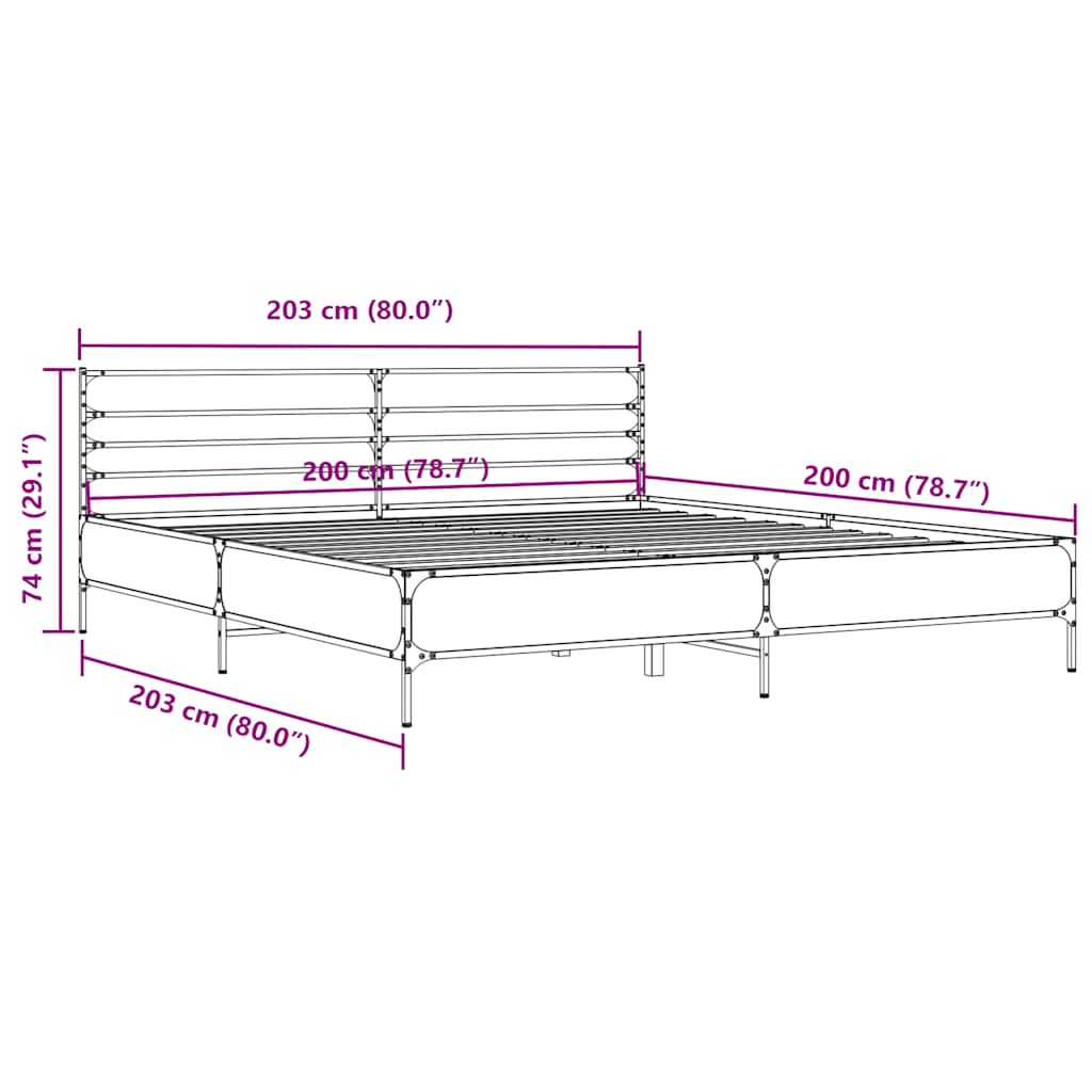 Bed Frame Black 200x200 cm Particleboard and Metal
