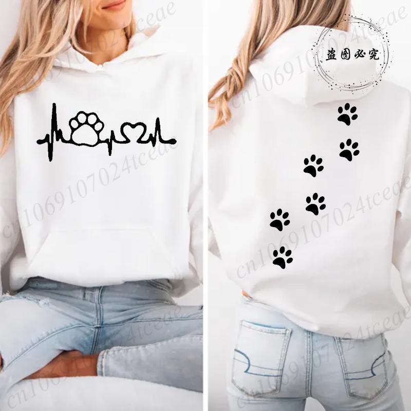 Retro Fashion Cat Heart Printed Hoodie Y2k Street Clothing Cat Lover Men and Women Loose Casual Hooded Sportswear K Pop Clothes