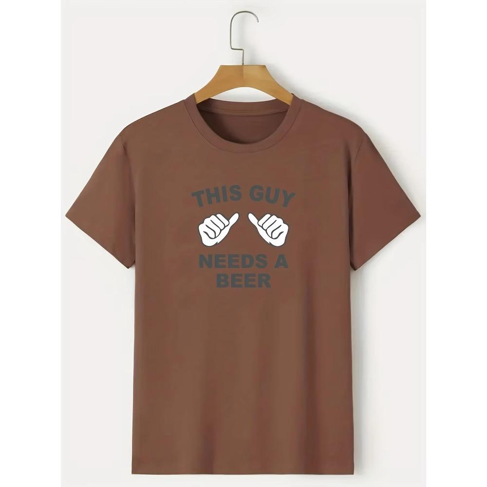 Grafik-T-Shirt "Needs A Beer", Herren Casual Einfarbig Leicht Dehnbar Rundhals T-Shirt für Frühling Sommer