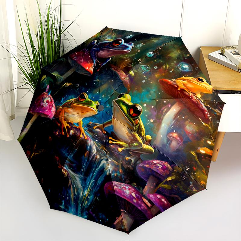 Colorful Frog pattern, automatic folding umbrella, portable and foldable design, 8 ribs, a Christmas or birthday gift.