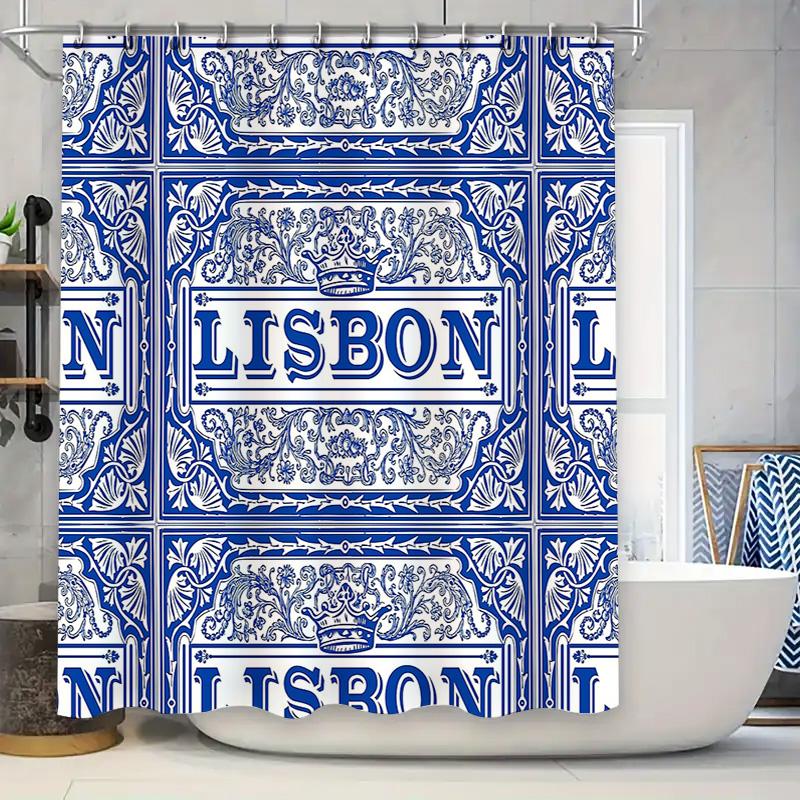 

Vintage Blue Ocean Wave Shower Curtain Coastal Sea Nautical Bathroom Decor Waterproof Fabric Liner W60H190(CM)-1 Pcs