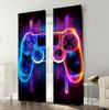 2PC Neon Glow Gaming Controller Curtains - Futuristic Colorful Print Window Drapes for Boys Bedroom Game Room Decor