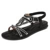 IELTS Run Plus Size Rhinestone Bohemian Sandals - Women's Summer Flat Hollow-Out Shoes