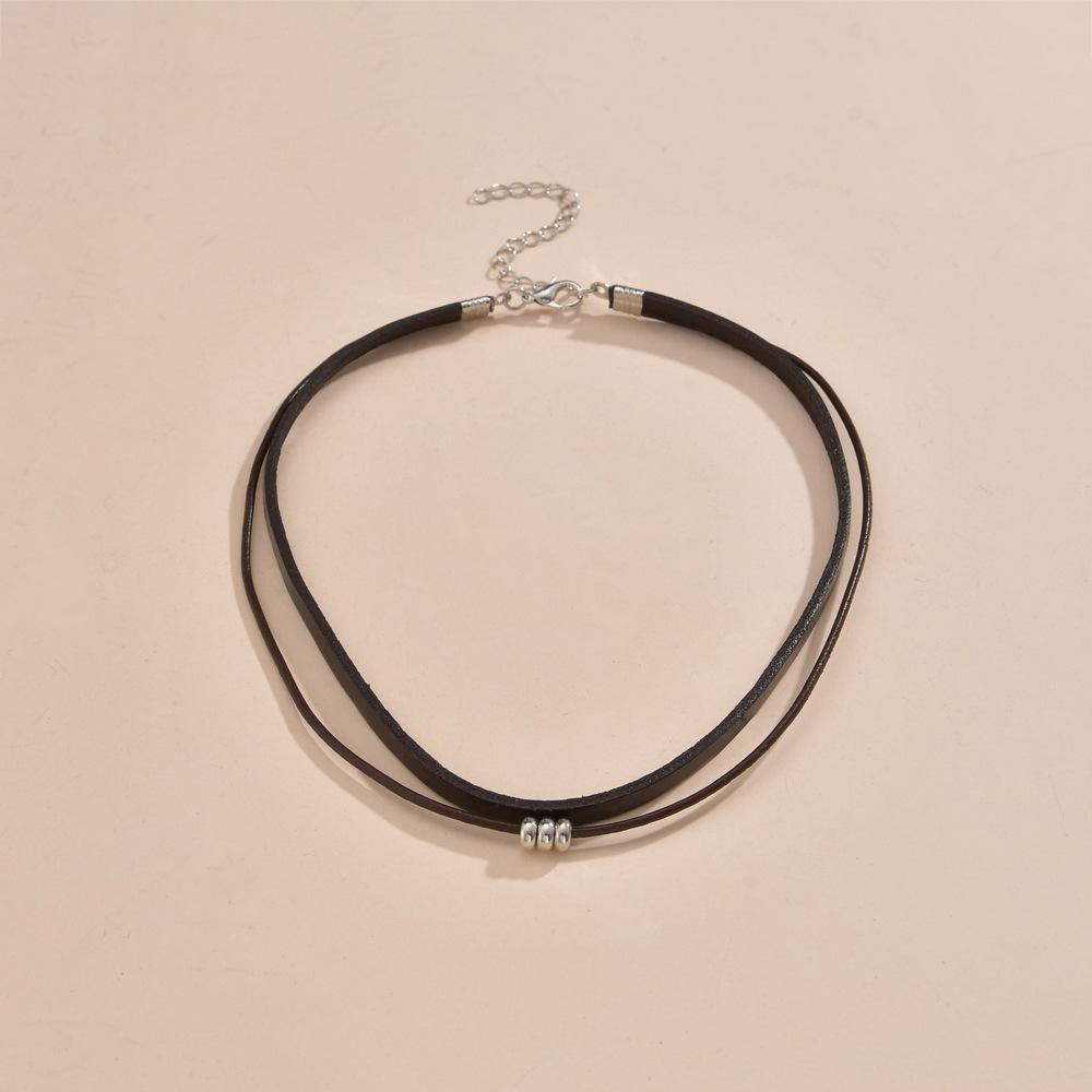 New Accessories Short Choker Leather Neck Double Layer Stacked Necklace Women's Clavicle Neck Chain Collar