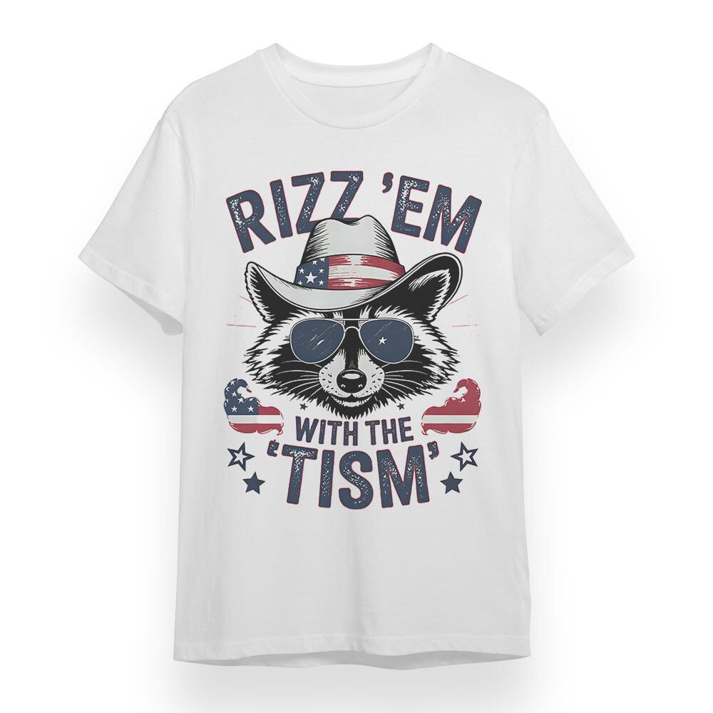 

Men s Soft T-shirt With Patriotic Raccoon Unisex White 100% Cotton Plus Size Tee L