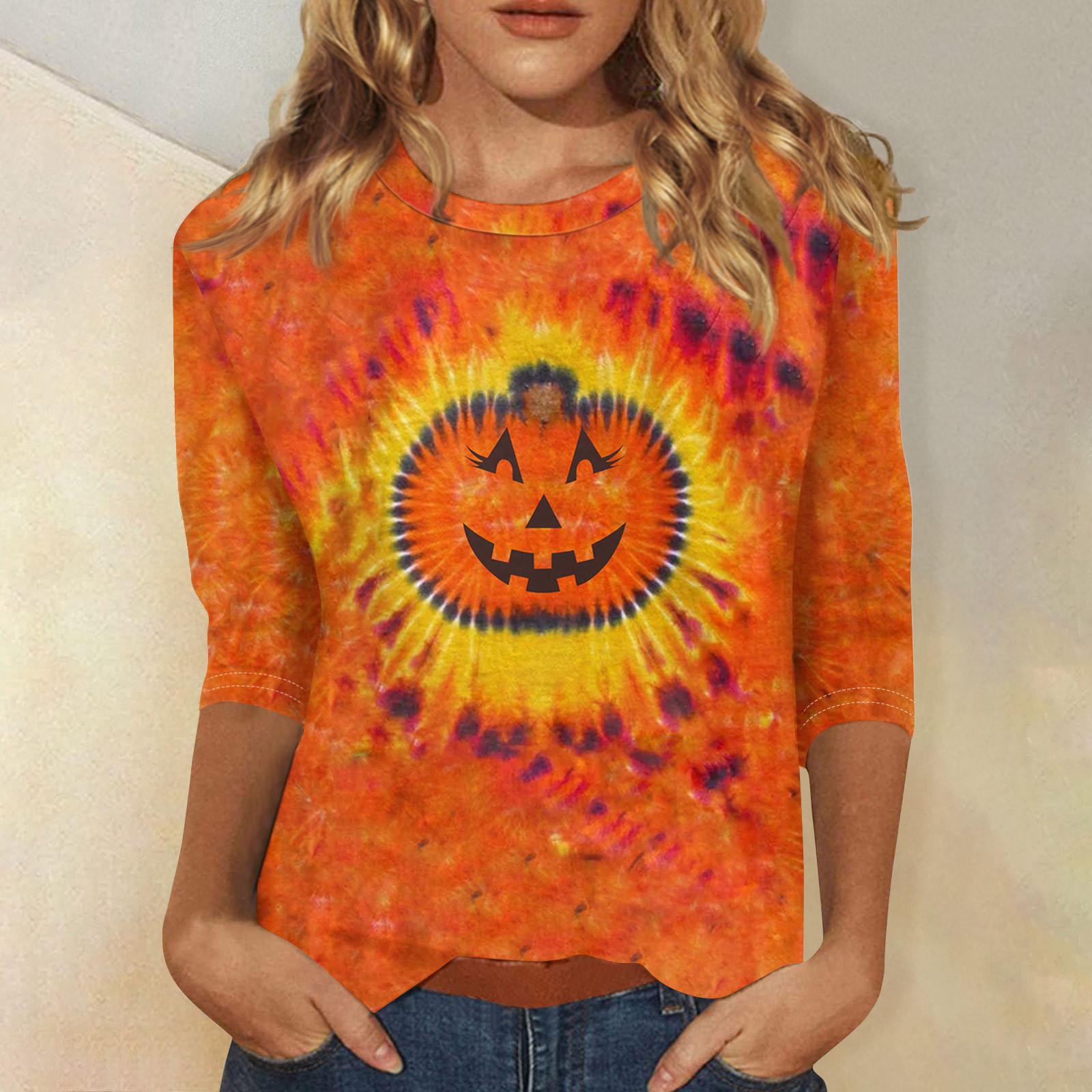 Женский хеллоуинский принт с круглым вырезом и длинными рукавами — фото 9