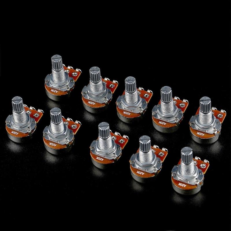 10Pcs Electric Guitar Pots Split Shaft Guitar Potentiometers A20K Volumes Tone Control Guitar Potentiometer Enduring
