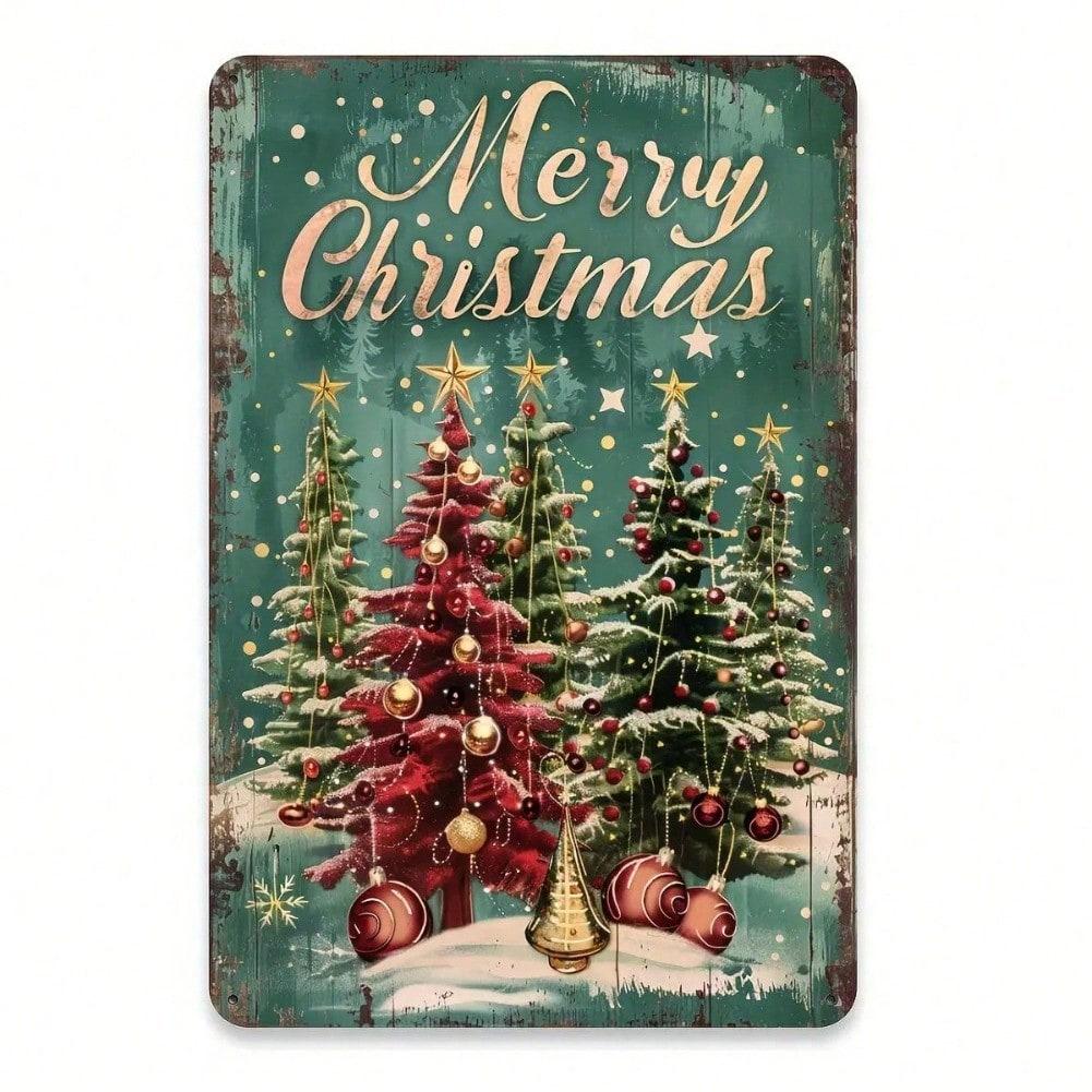 

Vintage Tin Sign Holiday Tree Wall Art 12x8 Inch Aluminum Decor for Home Office Cafe 20x30 разноцветный