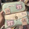 1 Piece Large Capacity Pen Bag Kawaii Kitten Pencil Case Double Layer For Students Pouch Holder Box Office Stationery Supplies
