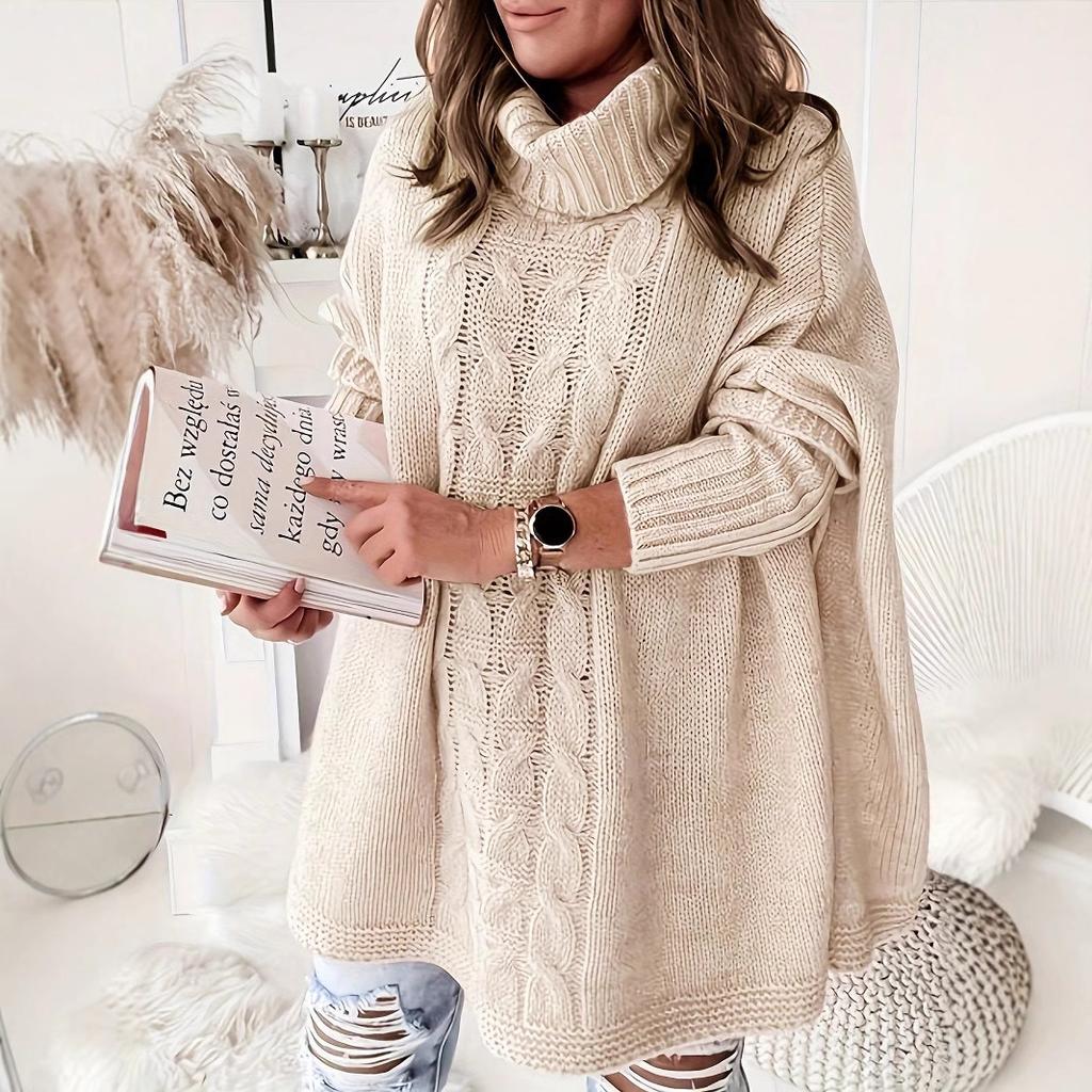 Cross-border Autumn and Winter Solid Color Lapel Bat Sleeve Loose Casual Large Size Women's Knitted Top