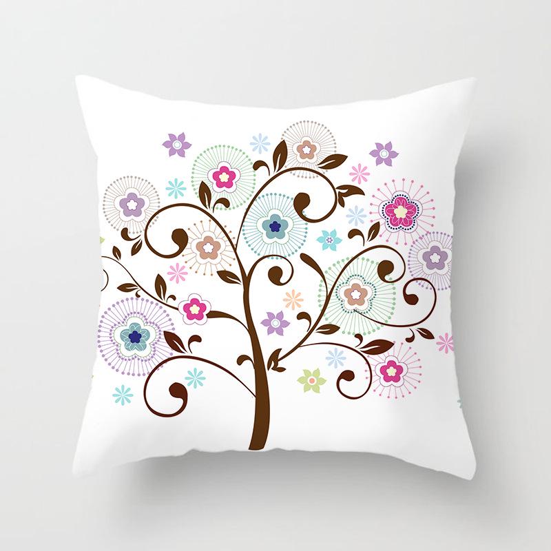 Painted Tree Digital Printed Peach Skin Square Pillow Cushion Cover Home Furnishings