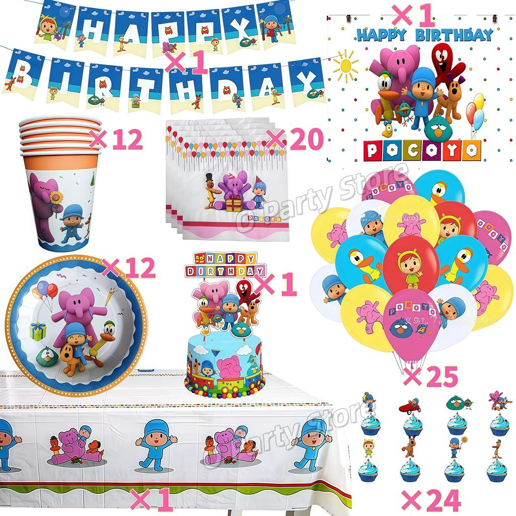 Pocoyo Geburtstag Dekorationen Einweg Geschirr Becher Teller Luftballon Banner Für Kinder Mitgebsel Babyparty Deko Party Zubehör Geschenk