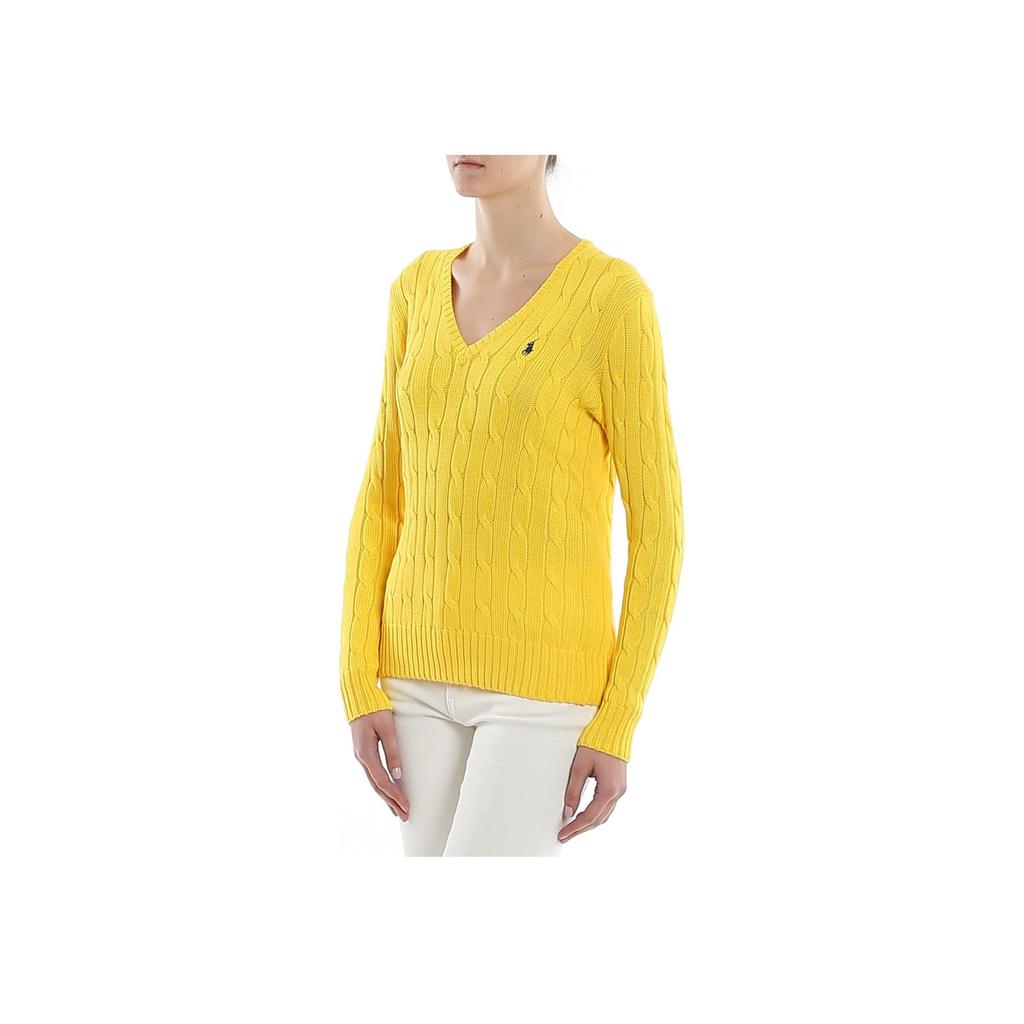 Polo Ralph Lauren Logo Embroidered V-Neck Pullover Long Sleeve Knit Sweater Women Sweater Yellow 211580008-057