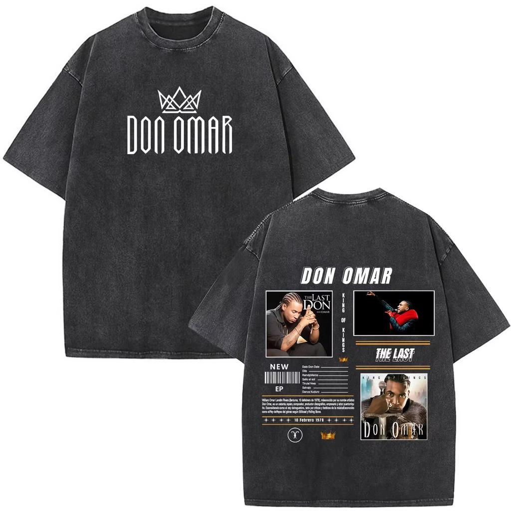 Rapper Don Omar The Last King Tour 2026 Stampa Vintage Lavata T-shirt Uomo Donna Moda T-shirt Leggere Traspiranti e Comode