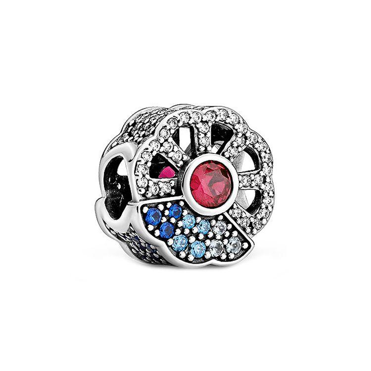 Pandora Blue And Pink Fan Charm Unisex Charms 798178CZMX Multicolor