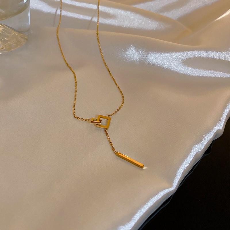 Goldbarren Bohnen Halskette - Edelstahl, Nischendesign, Schlichte Schlüsselbeinkette, Vielseitiger Modeschmuck