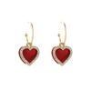 Red Peach Heart Earrings C-Type Trendy Festive Earrings Dongdaemun Earrings