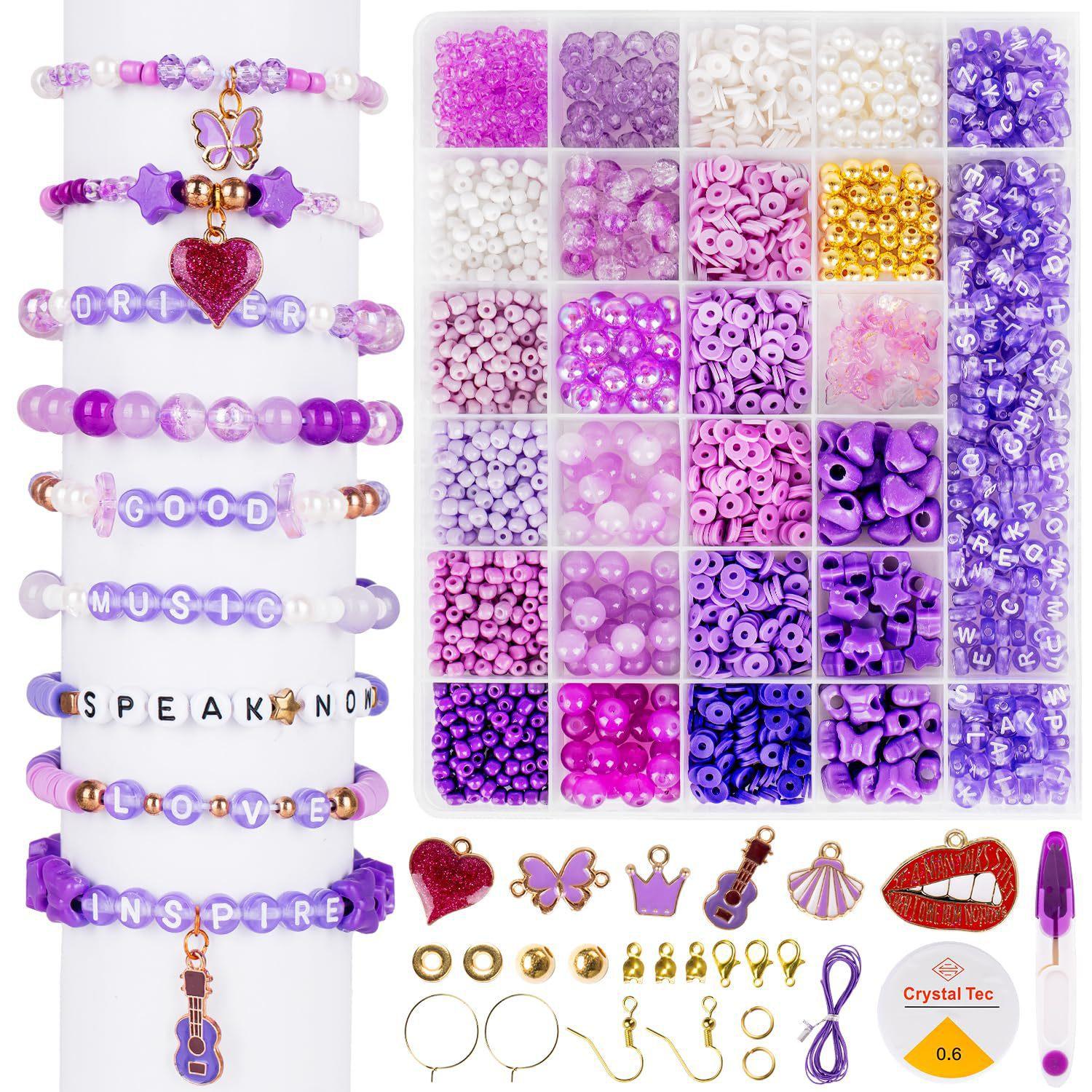Soft Pottery, Seed Beads Purple White Beads Glass Beads Butterfly Alloy Elastic Rope Scissors Diy Bracelet Set H.M.E-11086