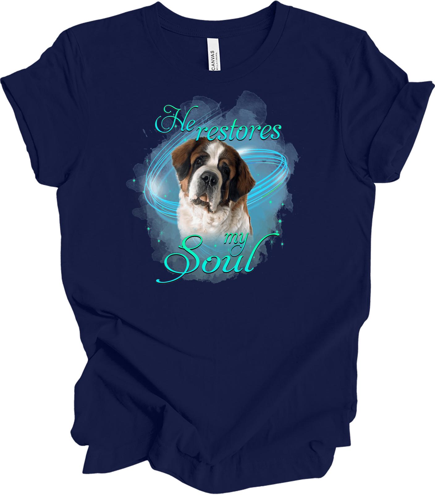 Saint Bernard He Restores My Soul Dog Lover T-Shirt M