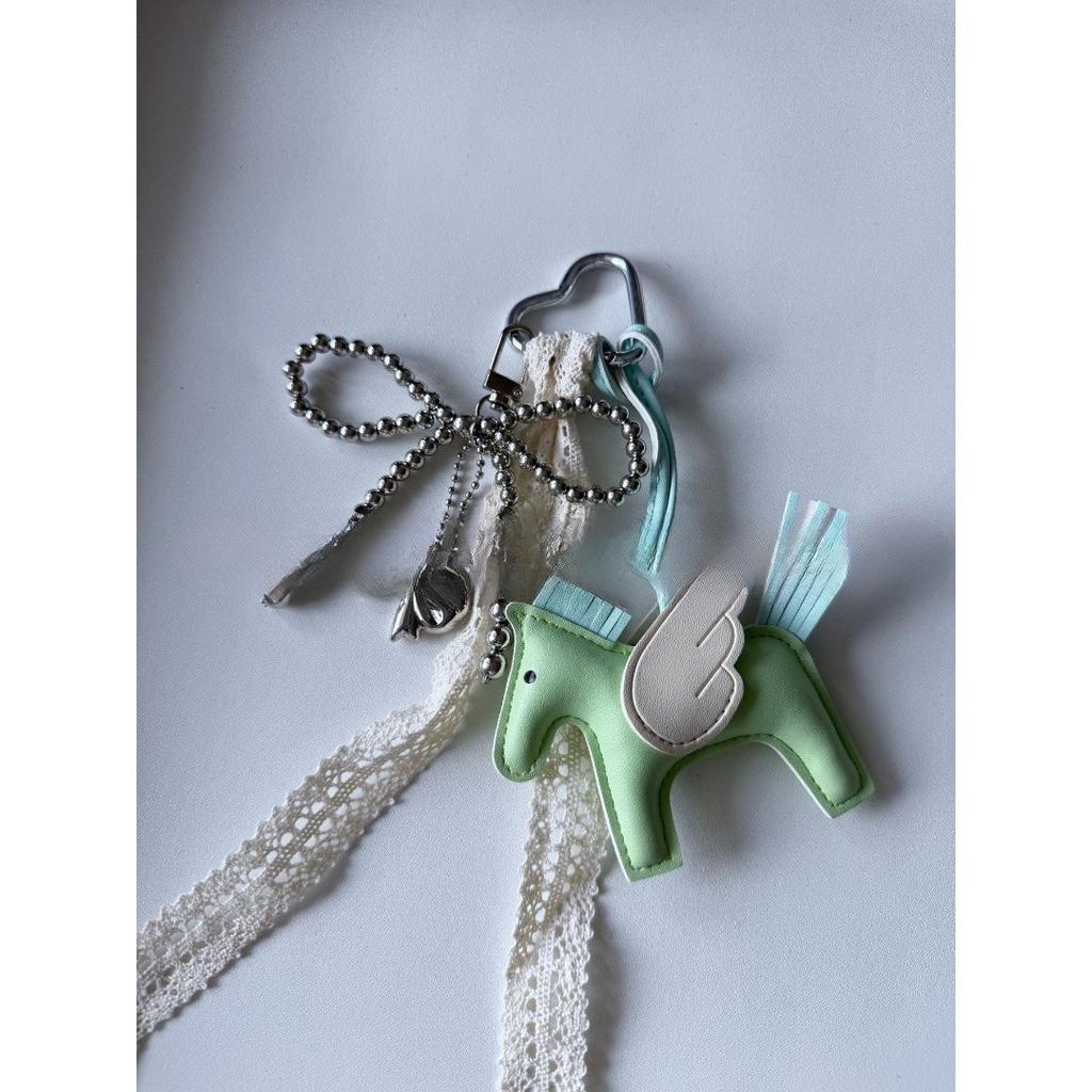 Angel Pegasus Pendant PU Leather Bag Pendant Key Bow Tassel Accessories Cute Cartoon Pendant