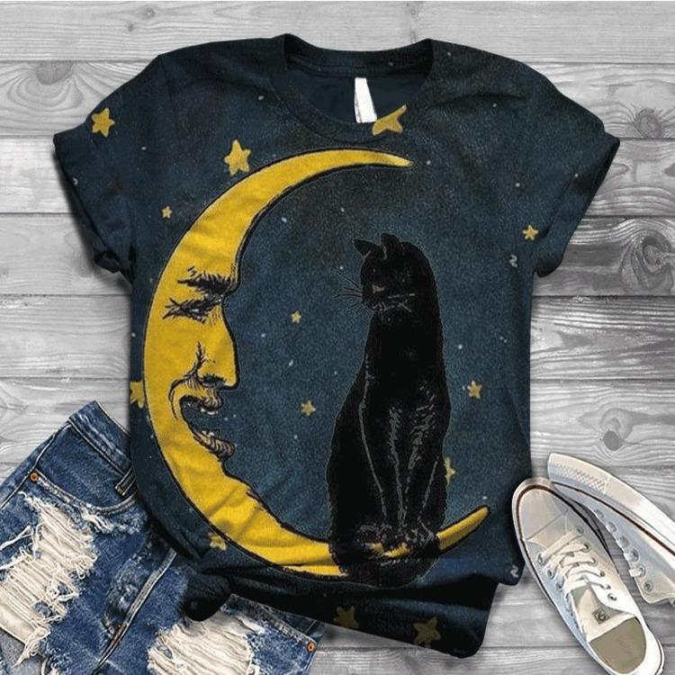 Women Summer Short Sleeve T-Shirt 3D Cat Printed O Neck Tops Digital Femme T Shirt