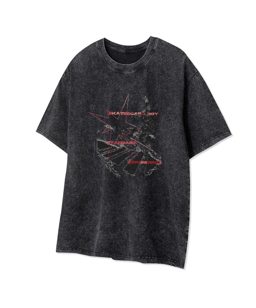 STANDARDERROR 87-Stan320 Skateboard Boy Crack Pigment Short Sleeve T-Shirt (3 Colors)